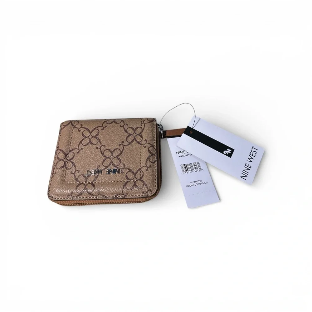 Nine West Mocha Logo Zip-Around Wallet Coin Pouch Card Holder